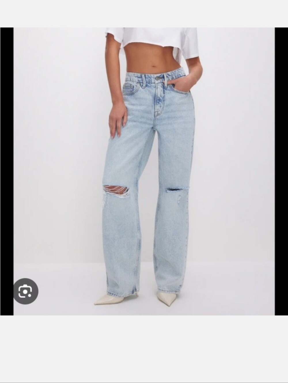 90's Relaxed Good American Light Blue Washed Denim Mid-Rise Jeans